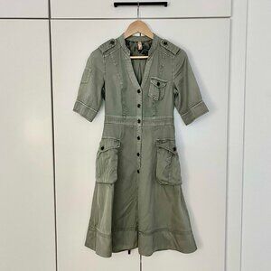 Anthropologie Olive Green Midi Swing Dress Size 2